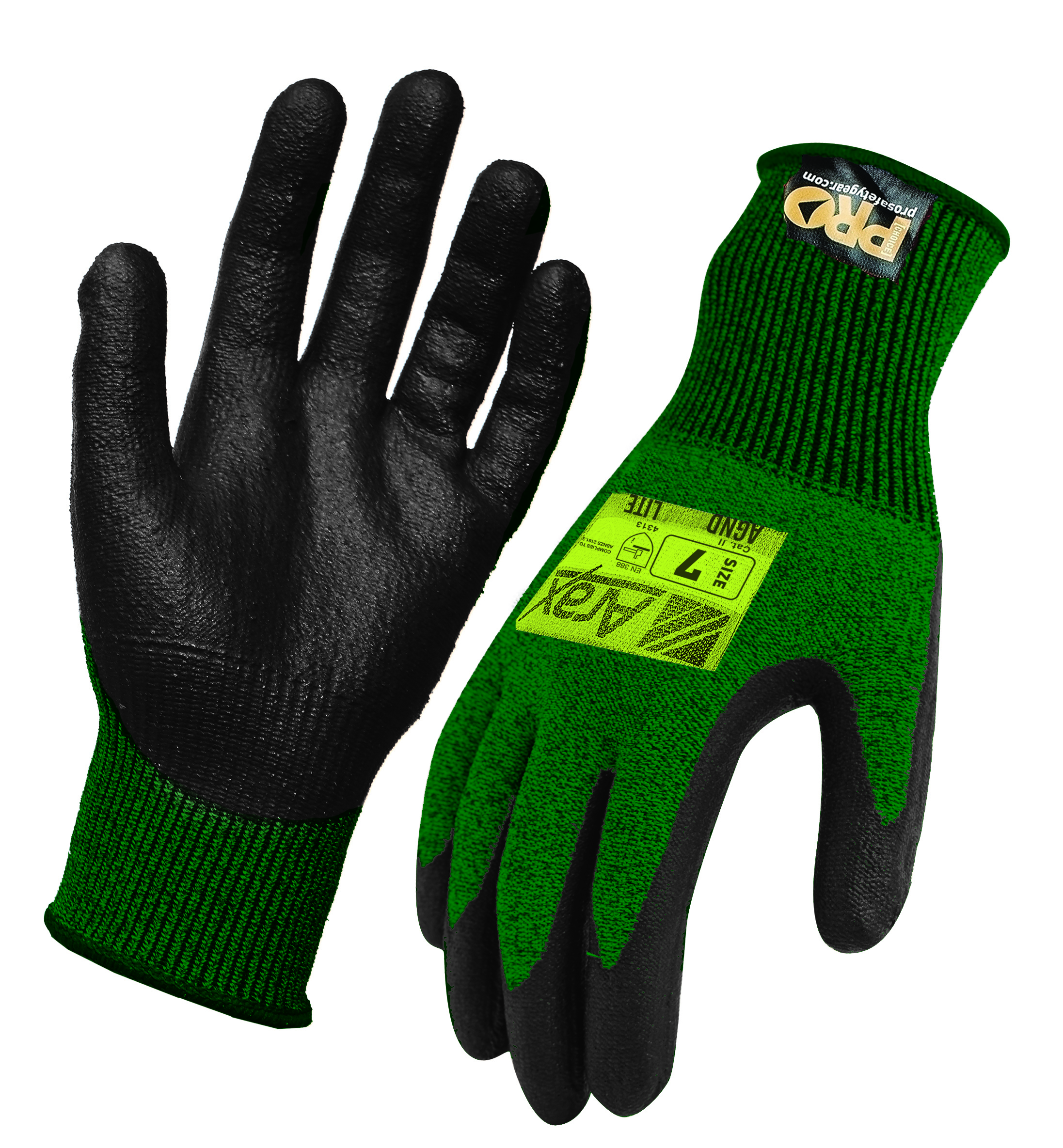 PRO SAFETY GLOVES NITRILE SAND DIP PALM CUT 3 GREEN SIZE 11